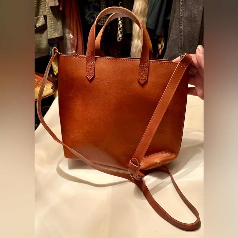 Madewell Small Transport Cognac Brown Leather Tote Crossbody Bag